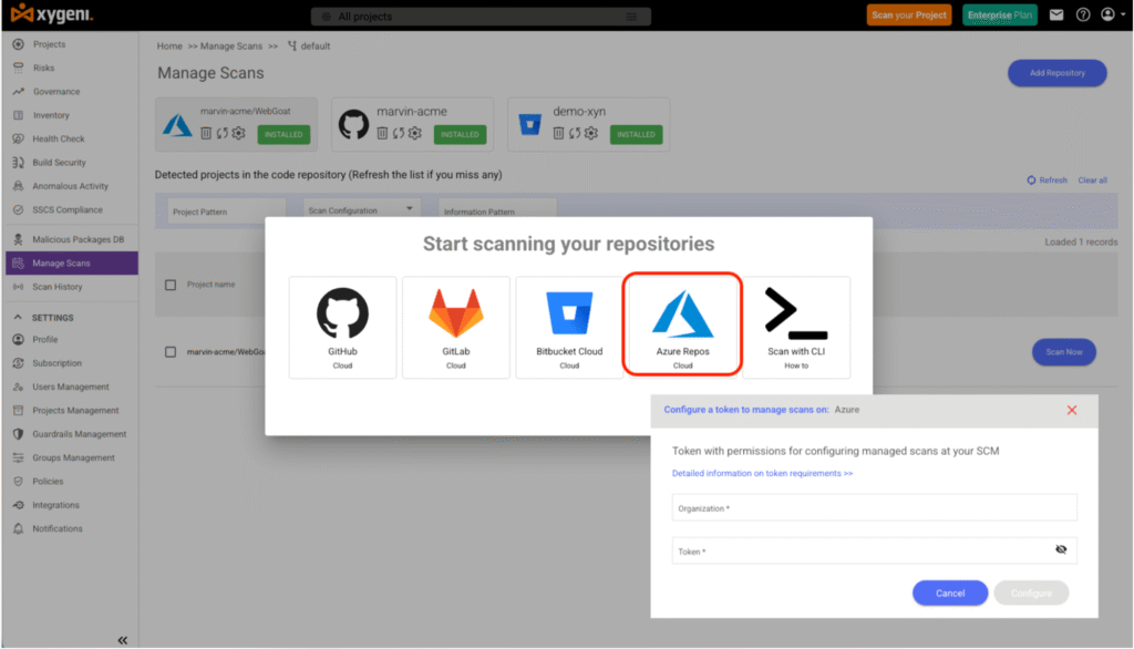 repositórios azure devops - repositórios azure - verificação de vulnerabilidades do azure
