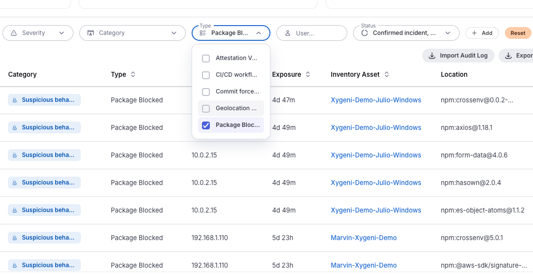 Evento package blocked